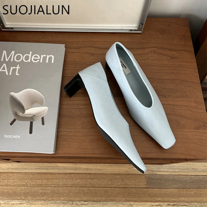 Women's Square Toe Pumps – Low Heel Slip-On Dress Shoes