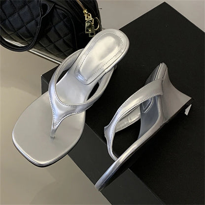 Women's Wedge Heel Flip Flop Sandals Square Toe