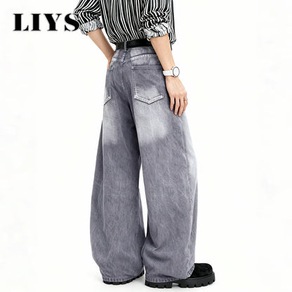 Men's Ultra Baggy Wide Leg Jeans – Washed Grey Retro Denim