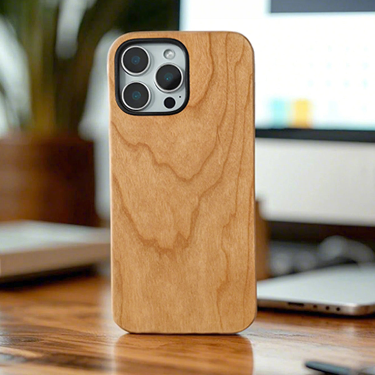 Cherry Wood iPhone 16 Case – Shockproof Natural Wood Phone Cover