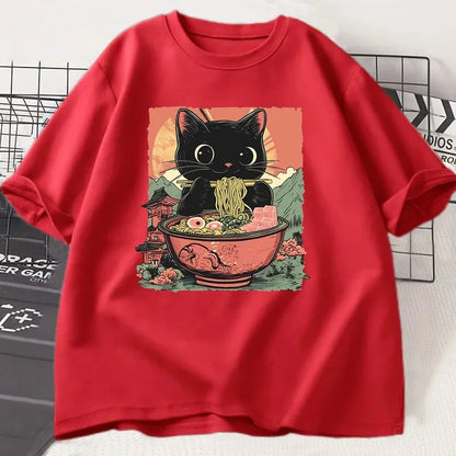 Black Cat Ramen T-Shirt – Women's Harajuku Graphic Tee