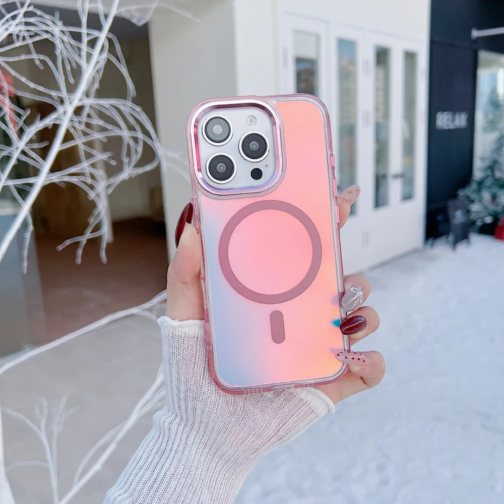 MagSafe Clear Aurora iPhone Case – Metal Lens Frame, Wireless Charging