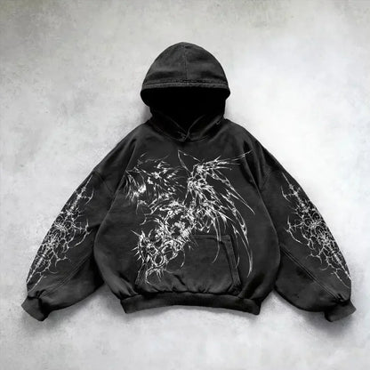 Oversized Goth Anime Hoodie – Y2K Angel Girl Graphic Print Streetwear