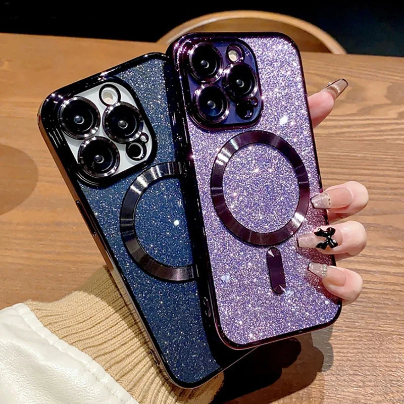 Electroplate Glitter MagSafe iPhone Case for iPhone 11 12 13 14 15 16 17 Series