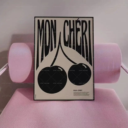 Mon Cheri Wall Art Print – Retro French Cherry Poster