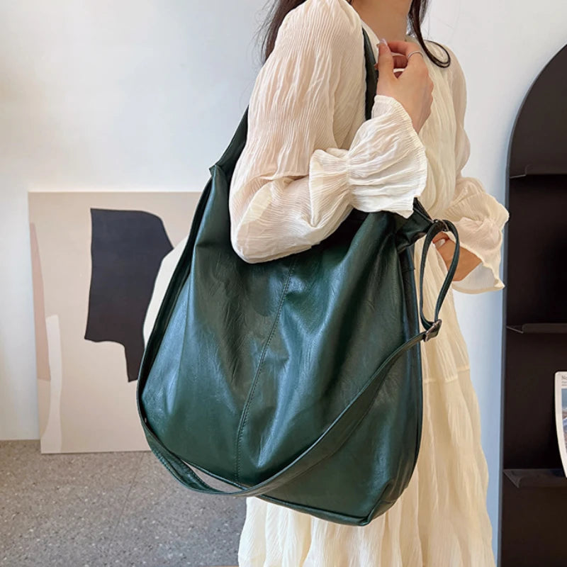 Fashion Big Leather Tote Bag For Women Large Capacity Retro