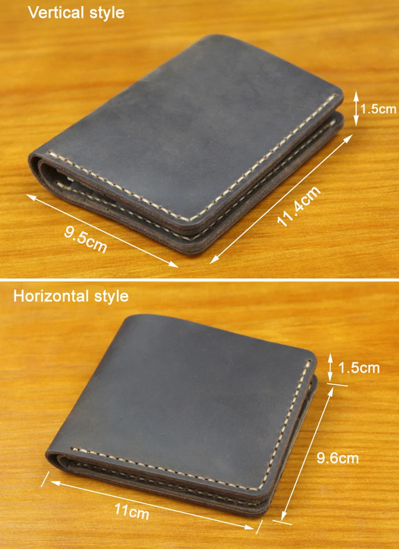 Handmade Crazy Horse Leather Bifold Wallet with Coin Pocket