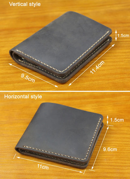 Handmade Crazy Horse Leather Bifold Wallet with Coin Pocket