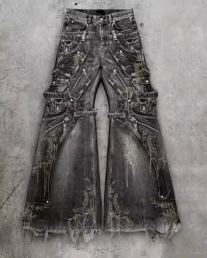 Wide Leg Cargo Denim Jeans – Men's Hip Hop Streetwear Pants