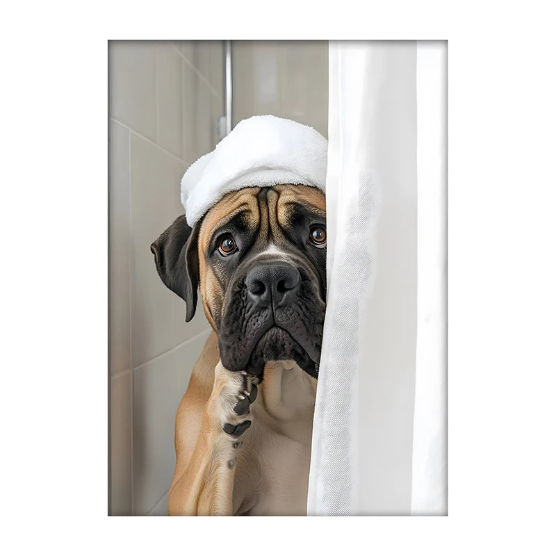 Cute Dog Bathroom Wall Art Poster – Funny Shower Print