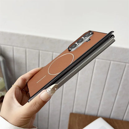 Magnetic Vegan Leather Case for Samsung Galaxy Z Fold 4 5 6 7 – Shockproof Cover