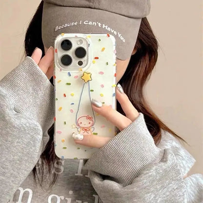 Cute Cat Star Wrist Strap iPhone Case – Colorful Confetti