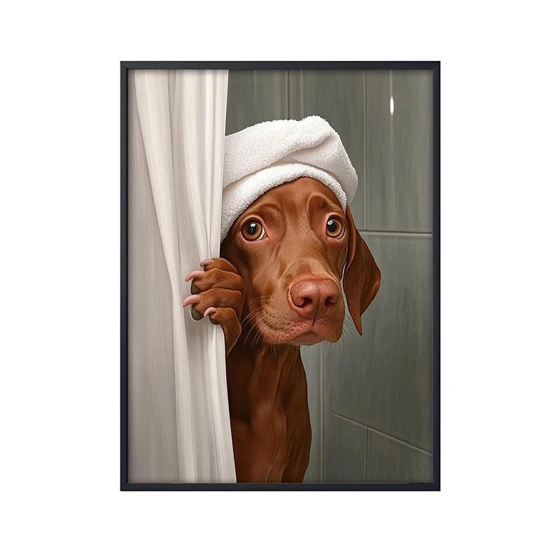Funny Dog Bathroom Poster – Schnauzer in Bathrobe Wall Art Print