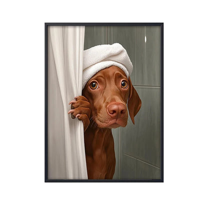 Funny Dog Bathroom Poster – Schnauzer in Bathrobe Wall Art Print