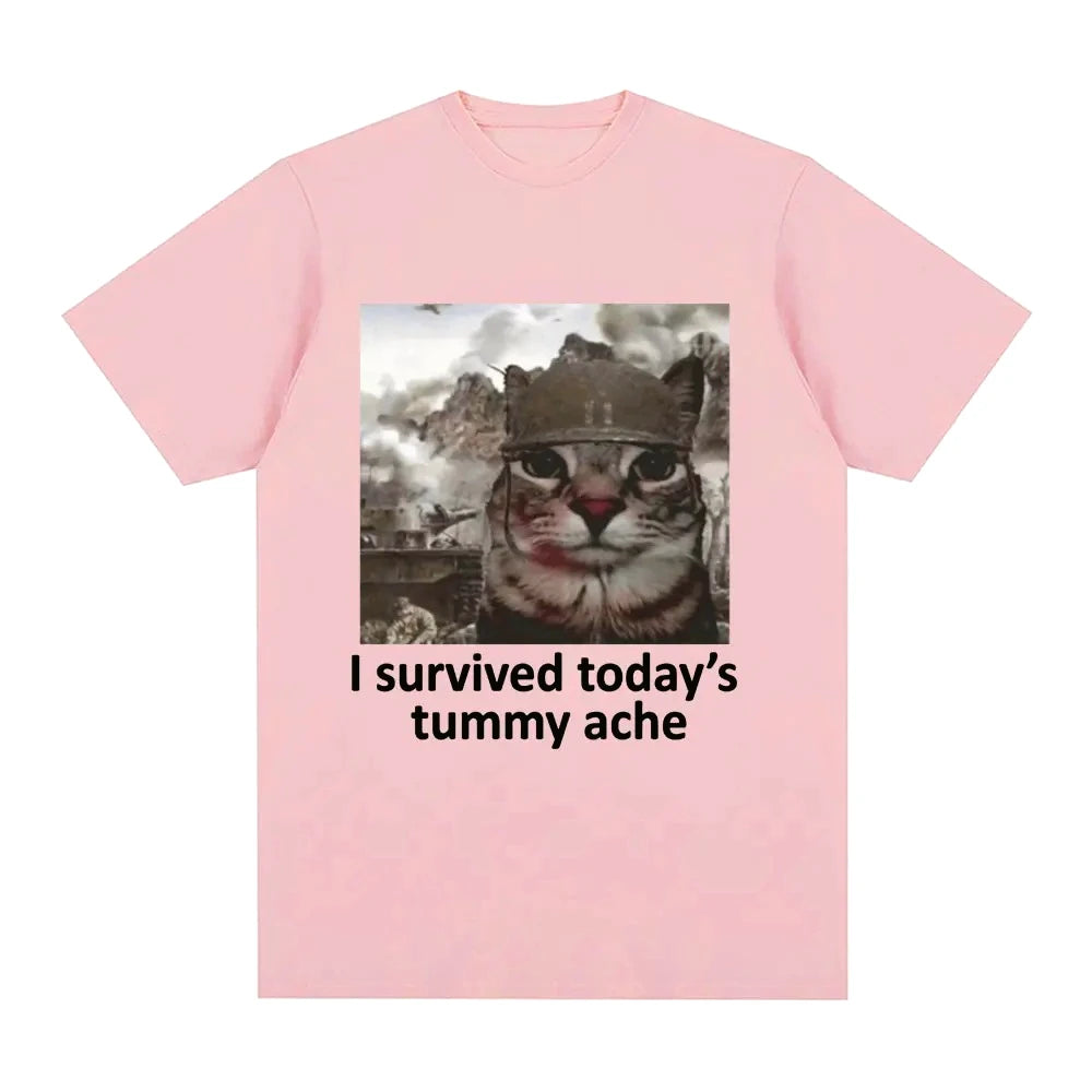Funny Cat Meme T-Shirt – I Survived Today's Tummy Ache