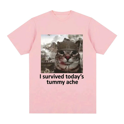 Funny Cat Meme T-Shirt – I Survived Today's Tummy Ache