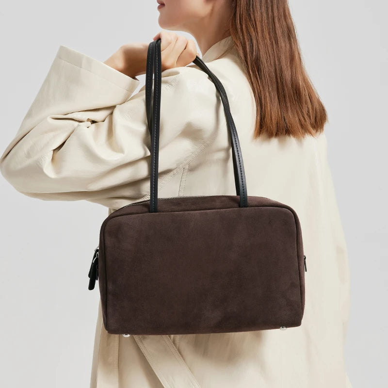 Suede Leather Boston Crossbody Bowling Tote Bag