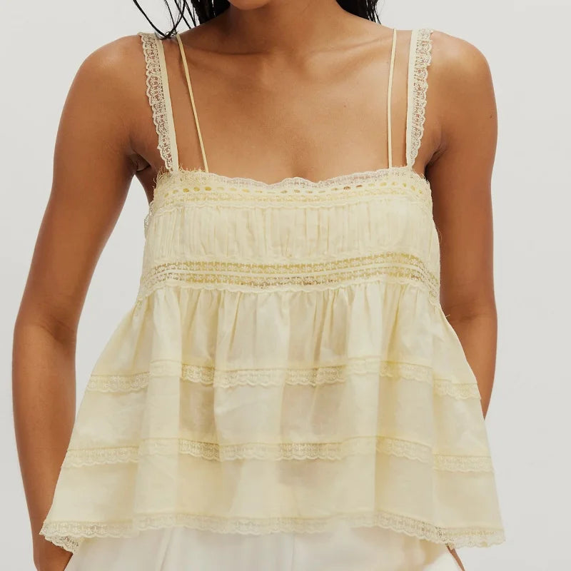 Y2K Lace Trim Babydoll Camisole Tank Top for Women