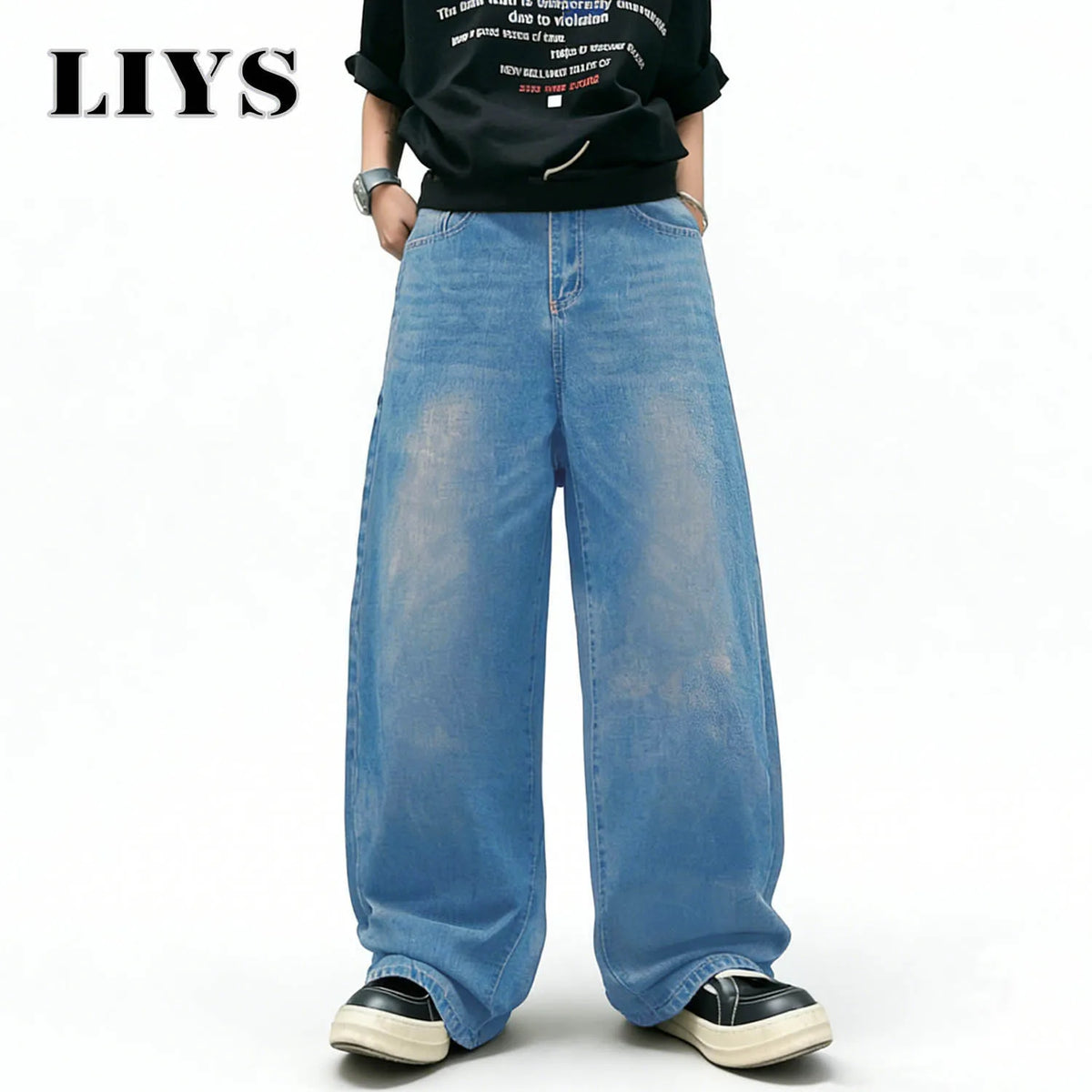 Men's Oversized Baggy Wide Leg Jeans – Light Blue Retro