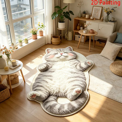 3D Cat Shaped Plush Rug – Cute Kitten Non-Slip Bedroom Floor Mat