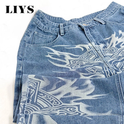Y2K Gothic Graffiti Print Baggy Jeans – Men's Ultra Wide Leg