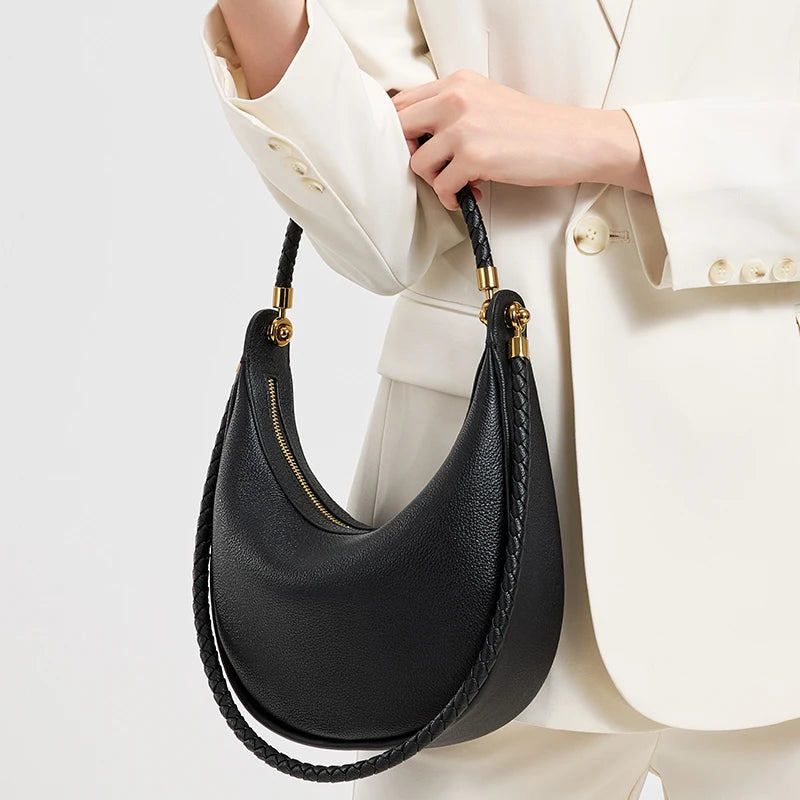 Women's Genuine Leather Shoulder Bag – Luxury Crescent Hobo