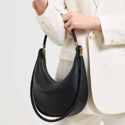 Women's Genuine Leather Shoulder Bag – Luxury Crescent Hobo