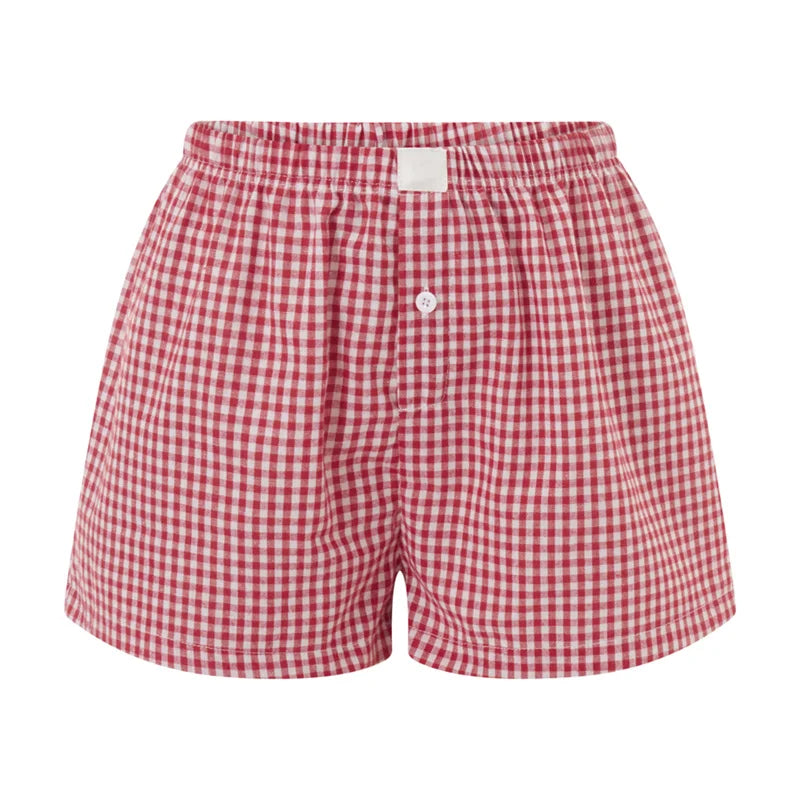 Y2K Plaid Lounge Shorts – Women's Cute Pajama Bottoms with Elastic Waist