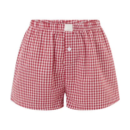 Y2K Plaid Lounge Shorts – Women's Cute Pajama Bottoms with Elastic Waist