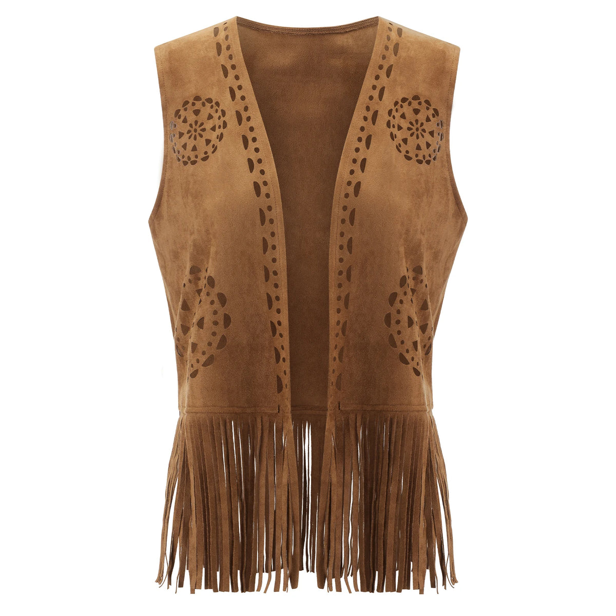 Fringe Faux Suede Vest – Women's Tassel Open-Front Western Jacket
