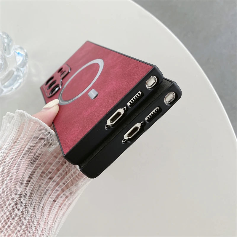 Leather Samsung Galaxy Case – Magnetic Wireless Charging Cover S21–S26