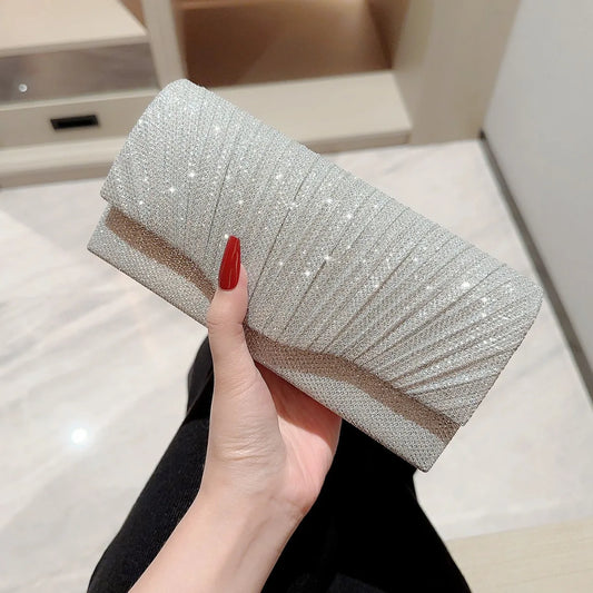 Ladies Glitter Silver Clutch Bag Envelope Evening Bag