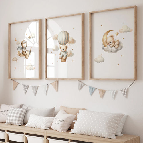 Teddy Bear Adventure Nursery Wall Art Print – Kids Poster