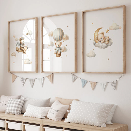 Teddy Bear Adventure Nursery Wall Art Print – Kids Poster