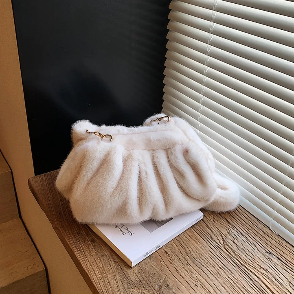 Winter Mink Fur Wrinkle Shoulder Crossbody Bags