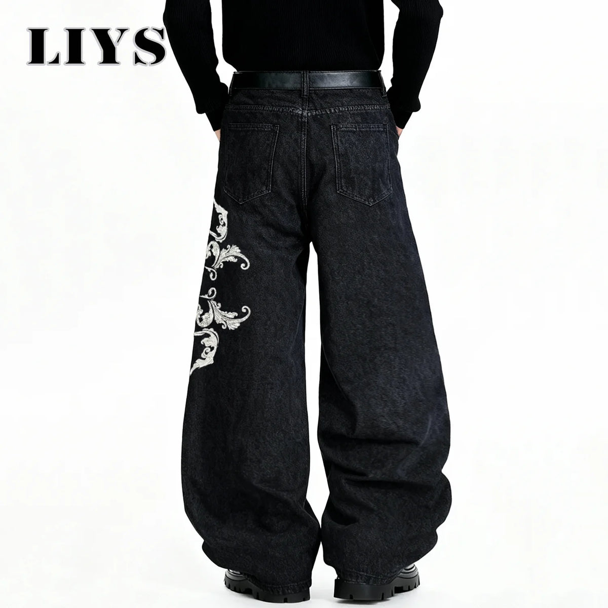 Men's Wide-Leg Black Baggy Jeans – Retro Hip Hop Streetwear Denim