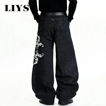 Men's Wide-Leg Black Baggy Jeans – Retro Hip Hop Streetwear Denim