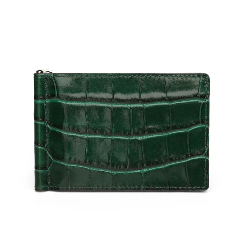 Customized Genuine Cow Leather Crocodile Embossed Men Money Clip Slim Card Pack Bills Cash Clips