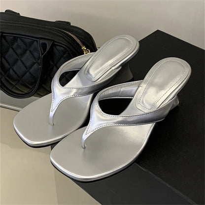 Women's Wedge Heel Flip Flop Sandals Square Toe