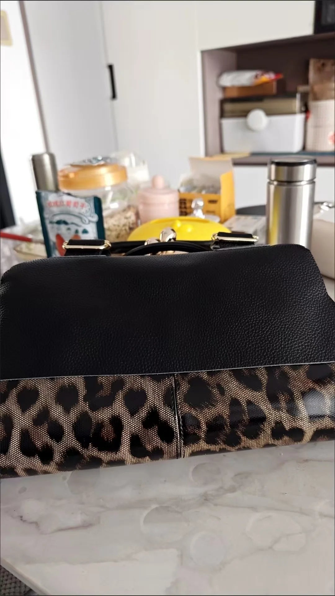 Genuine Leather Leopard Accent Handbag for Women – Luxury
