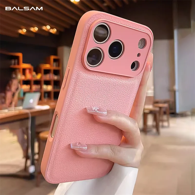 Luxury Lychee Pattern Leather iPhone Case – Shockproof TPU Frame