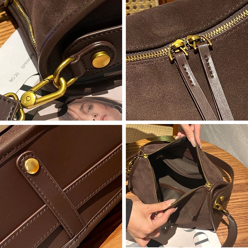 Women's Suede Leather Crossbody Bag – Retro Luxury Handbag