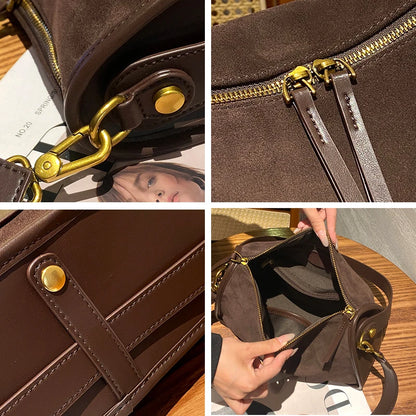 Women's Suede Leather Crossbody Bag – Retro Luxury Handbag