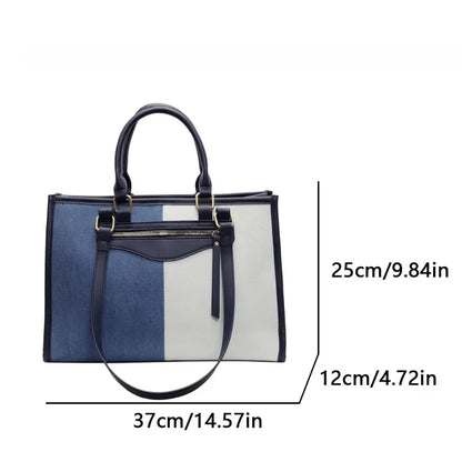 Large Capacity Tote Bag for Women Casual Fashion Ladies Splice Denim Handbag