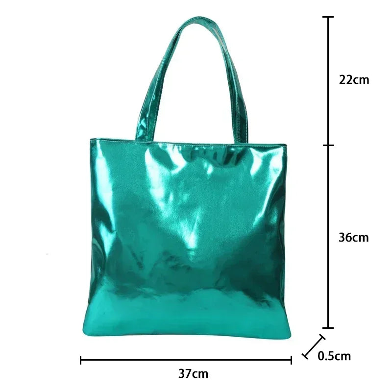 Glossy Tote Bags for Women Fashion High Capacity Shopping Pouch PU Leather Handags