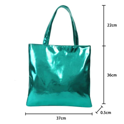 Glossy Tote Bags for Women Fashion High Capacity Shopping Pouch PU Leather Handags