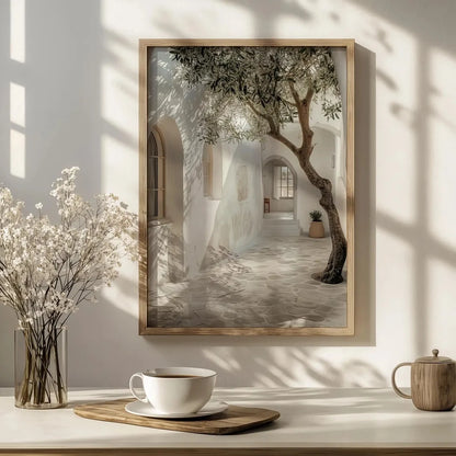 Olive Tree Wall Art Print – Mediterranean Courtyard Poster