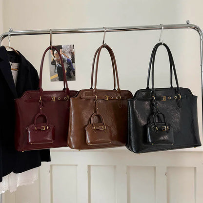 Big PU Leather Short Handle Shoulder Bag