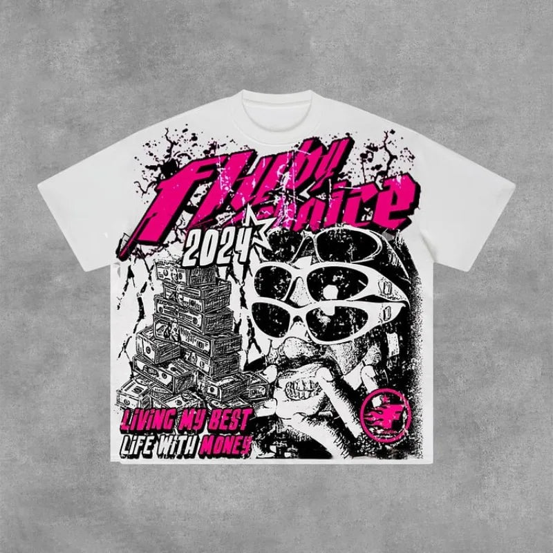Y2K Oversized Graphic T-Shirt – Men's Money Print Cotton Tee