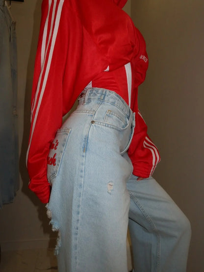 Y2K Embroidered Jeans – Floral Koi Streetwear Denim